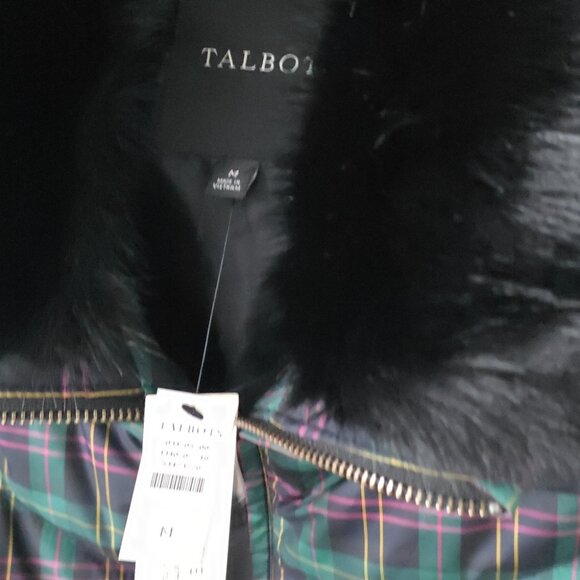 NWT TALBOTS | Down Faux Fur Collar Puffer Vest Tartan Green Sz M - Picture 5 of 7
